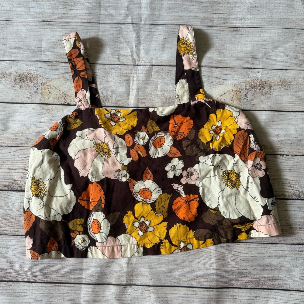 QuickSilver Cami Retro Dream floral brown crop top size Large